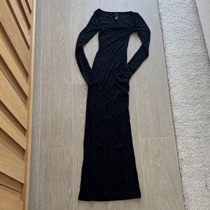 Skims Black Ribbed Long Sleeve Dress